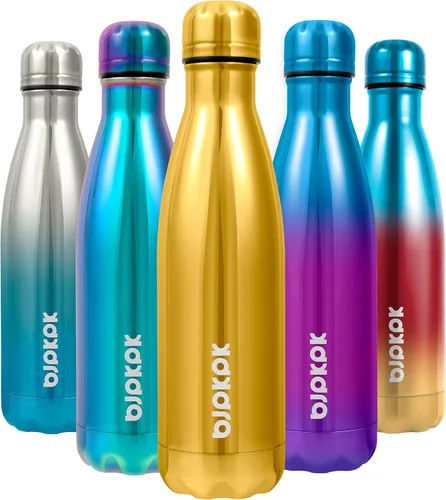 Miniatura 73 de BJPKPK Botellas de agua de acero inoxidable con aislamiento de 17 onzas, mantiene el frío y el calor, brillante oro rosa Oro rosa brillante