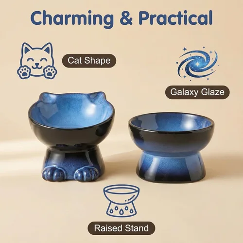 Miniatura 5 de Nihow Juego de cuencos elevados para gatos/perros: juego de cuencos elevados de cerámica para comida y agua de gatos de 6.2 pulgadas para proteger