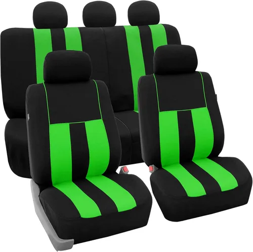 FH Group - Juego completo de fundas para asientos de auto con rayas llamativas, ajuste universal para asientos delanteros de respaldo bajo, Verde