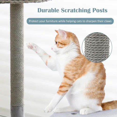 Miniatura 8 de Tangkula Árbol para gatos de interior, torre para gatos de 42 pulgadas con marco de soporte de metal curvado, postes rascadores de sisal, percha