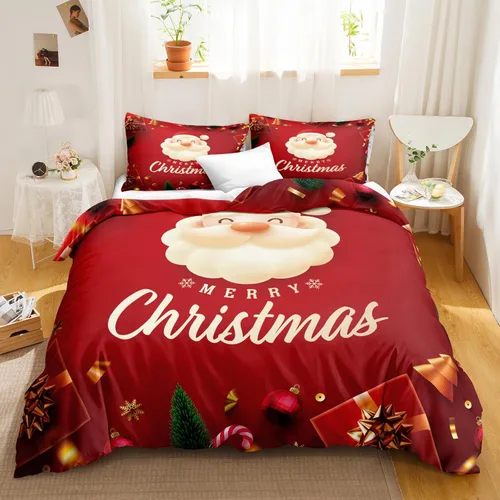 Miniatura 36 de Herside Juego de funda de edredón de Navidad, tamaño Queen, colorido patrón navideño impreso, bonita decoración navideña, microfibra suave, funda