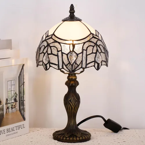 Miniatura 12 de Pequeña Lámpara Tiffany de Vidrio Emplomado, Lámpara de Mesa, Mini Luz de Acento de Escritorio para Dormitorio, Mesita de Noche, Lectura, Hogar