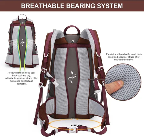 Miniatura 5 de Mochila de senderismo Mountaintop de 25L/40L, mochila de viaje ligera para senderismo al aire libre, camping, para hombres y mujeres Granate
