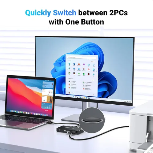 Miniatura 3 de UGREEN Selector de interruptor USB, 2 computadoras que comparten 4 dispositivos USB 2.0, concentrador de caja de conmutadores periféricos USB 2.0