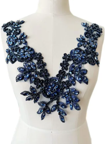 Miniatura 7 de Piedras de imitación hechas a mano con apliques de encaje a mano, cuentas de costura a mano, parches de recorte, accesorios para escote de vestido