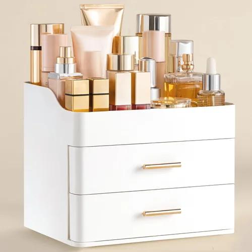 HBlife Organizador de maquillaje para tocador con 2 cajones, organizador grande de cosméticos para encimera de baño, almacenamiento para el cuidado