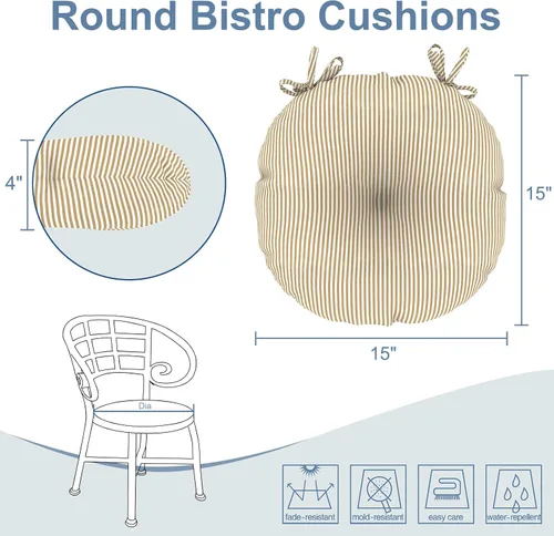 Miniatura 3 de LVTXIII Juego de 2 cojines para sillas de bistro para exteriores, 15 x 15 x 4 pulgadas, cojines de asiento redondos para sillas de patio, para todo