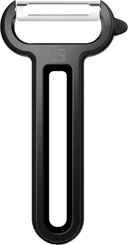 Linoroso Pelador de frutas dentadas de acero inoxidable negro, pelador clásico de verduras, hoja giratoria japonesa, mango cómodo, apto para