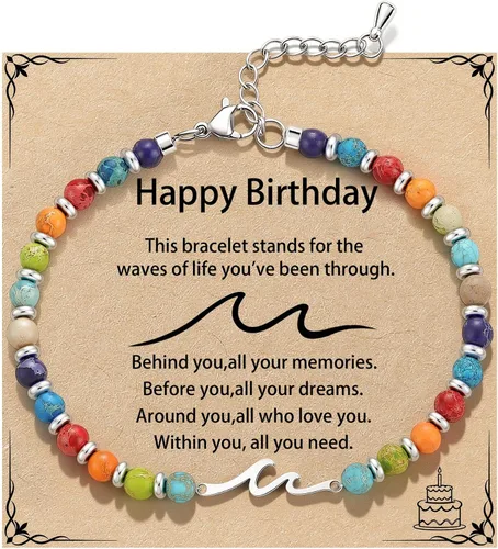 Miniatura 10 de Pulsera de onda/lazo/cruz para mujer, coloridas pulseras de cuentas de piedra natural, regalo único de amistad para mejor amiga, hermana, mejor