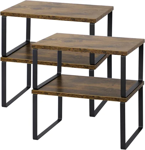 MOOACE Estante de encimera de cocina, apilable, organizador de estante de gabinete expandible para despensa, juego de 4 unidades, color marrón Tinta