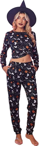 Miniatura 120 de Ekouaer Conjunto de pijama de manga larga para mujer, ropa de dormir suave con cuello redondo y bolsillos