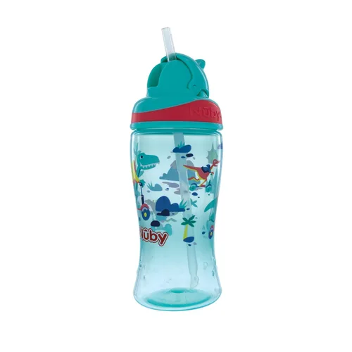 Miniatura 8 de Nuby 2pkThirsty Kids Flip-it - Taza de refuerzo impresa con popote fino y suave, 12 onzas, más de 18 meses, el paquete de 2 unidades puede variar