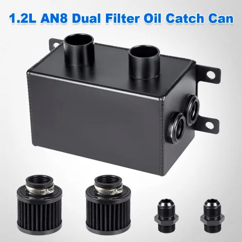 Miniatura 7 de JDMON AN8 1.2L tanque de retención de aceite de motor de doble filtro, tanque grande de depósito de aceite de doble respiradero doble, color negro