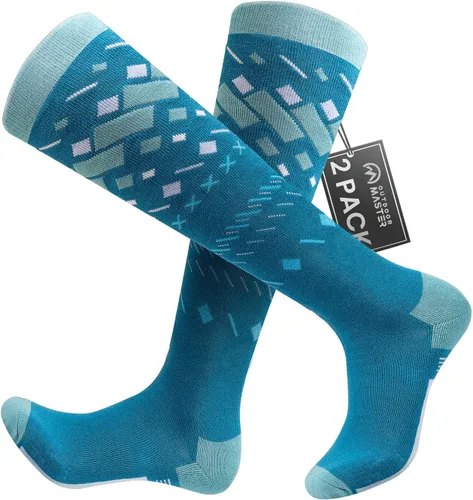 OutdoorMaster Calcetines de esquí, paquete de 2 pares de calcetines de esquí y snowboard para hombres y mujeres con diseño OTC con puño