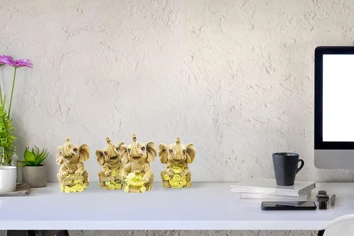 Miniatura 6 de Juego de 4 estatuas de tronco de elefante dorado, riqueza de la suerte de Feng Shui, decoración del hogar, cumpleaños, felicitación, regalo