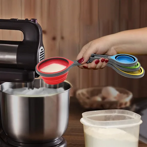 Miniatura 7 de Kaptron Juego de cucharas y tazas medidoras plegables de 8 piezas, varios tamaños, multicolor