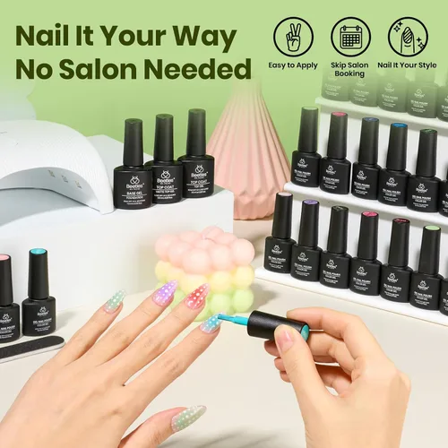 Miniatura 16 de Beetles - Kit de esmalte de uñas de gel con luz UV – 80 piezas de encantamiento de color, kit de uñas de gel de 55 colores con capa base de todo