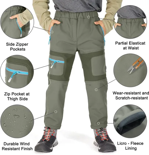 Miniatura 2 de linlon Pantalones impermeables para la nieve para niños y niños, forro polar lind para senderismo, softshell, cálidos, con aislamiento térmico