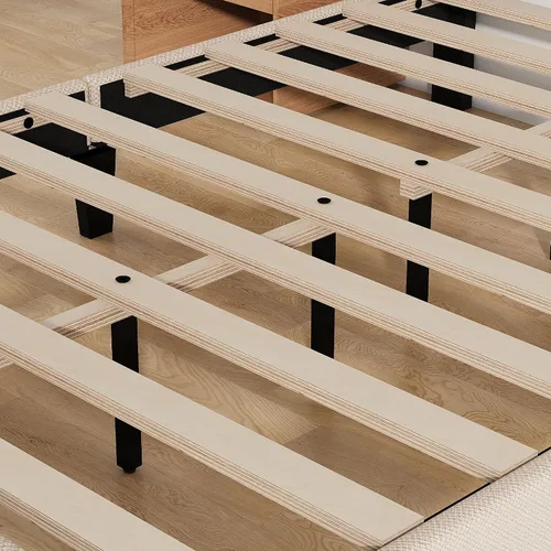 Miniatura 8 de Base de cama tamaño Queen con cabecera tapizada, base de cama de plataforma con cabecera suave de lino de altura ajustable, 10 piezas de soporte