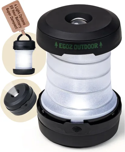 Egoz Linterna LED compacta plegable para campamento, luz de tienda de campaña emergente con manivela de emergencia y gancho para colgar, equipo