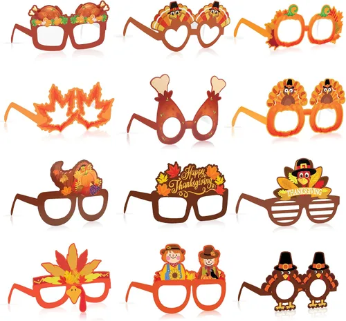 Regalos de fiesta de Acción de Gracias, paquete de 24 gafas de Acción de Gracias de pavo, accesorios para fotos, marcos de lentes de Acción de