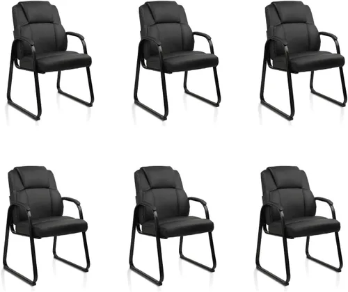 Miniatura 11 de CLATINA Silla de oficina para invitados de cuero con reposabrazos acolchado y base de trineo, silla de escritorio sin ruedas para recepción, Base