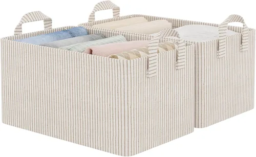 Miniatura 14 de StorageWorks Closet Storage Bins, Storage Baskets for Shelves, Closet Organizers and Storage Bins with Metal Frame, Handles, Beige, Cool Silky