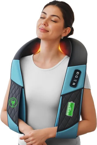 COMFIER Masajeador de cuello inalámbrico con calor, masaje de hombros 3D para músculos cansados, apto para FSA, ligero y portátil para viajes en