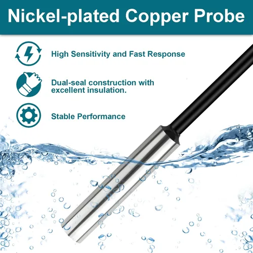Miniatura 4 de 5 piezas 1M Sonda de sensor de temperatura 10K, sonda de sensor de termistor NTC B3950, carcasa de cobre niquelada de alta sensibilidad, precisión