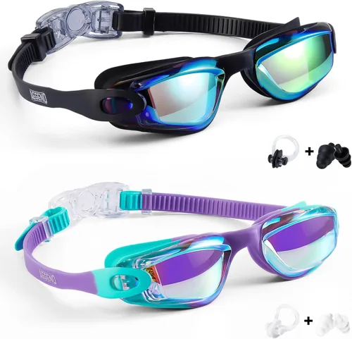 Miniatura 25 de Aegend - Gafas de natación de 2 unidades, gafas de natación para niños, niños y niñas de 3 a 14 años Azul y verde claro