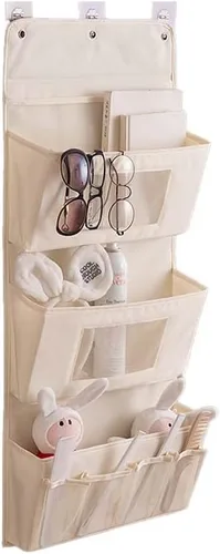Bolsas de almacenamiento para colgar sobre la puerta, organizador multifuncional con 3 ganchos adhesivos de pared para pared, dormitorio, baño,
