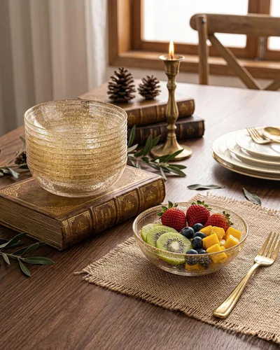 Miniatura 8 de bUCLA Paquete de 50 cuencos de plástico con purpurina dorada, cuencos desechables de 10 onzas para salsa/postre de cristal para bodas y fiestas