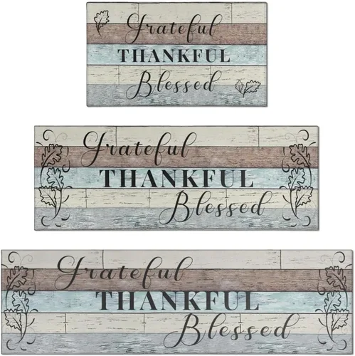 Miniatura 14 de Grateful Thankful Blessed - Juego de 2 alfombras de cocina antideslizantes beige y alfombrillas acolchadas cómodas para cocina, suelo de cocina