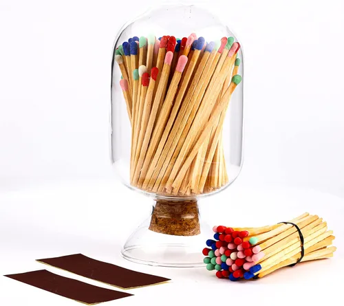 Miniatura 8 de Cerillas negras de 3 pulgadas incluidas, soporte de vidrio con golpeador, Cloche de vidrio con golpeador, fósforos en un frasco con golpeador, tarro