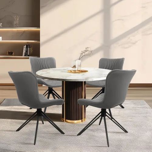 Miniatura 8 de Juego de 4 sillas de comedor, 360° giratorias, tapizadas, modernas de mediados de siglo, para cocina y comedor, sin brazos, de piel sintética, Gris