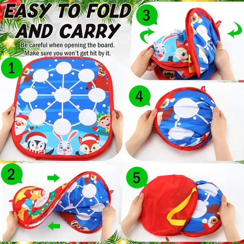 Miniatura 6 de Liliful Juego de lanzamiento de bolsas de frijoles de Navidad 3 en 1, juegos de fiesta de Navidad para familias, juego plegable de cornhole