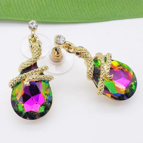 Miniatura 81 de Navachi Pendientes colgantes de gota de serpiente con forma de pera multicolor de cristal chapado en oro de 18 quilates