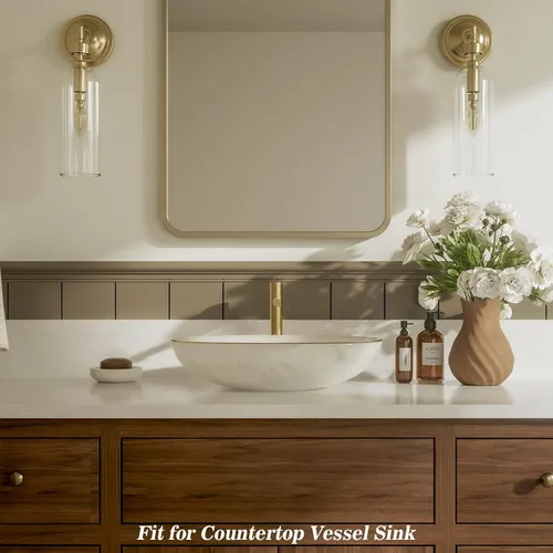 Miniatura 9 de Phiestina FH01-BG-V - Grifo de lavabo de baño de oro cepillado, un solo agujero, grifo alto de baño de una sola manija, con drenaje desplegable