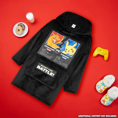 Miniatura 2 de Sudadera con capucha y manta de Pokémon para niños y adolescentes, sudadera con capucha extragrande de forro polar portátil, manta con capucha