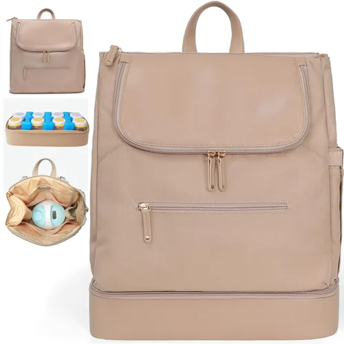 Miniatura 7 de MOMINSIDE Mochila para pañales – Bolsa de pañales grande para bebé con 14 bolsillos, mochila de viaje de cuero y nailon para mamá, bolsa de Negro