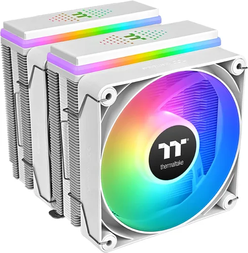 Thermaltake Enfriador de CPU ASTRIA 600 ARGB; 6 tubos de calor de cobre; ventiladores PWM de 0.079 x 4.724 in; 500 ~ 1800 RPM; Torre dual;