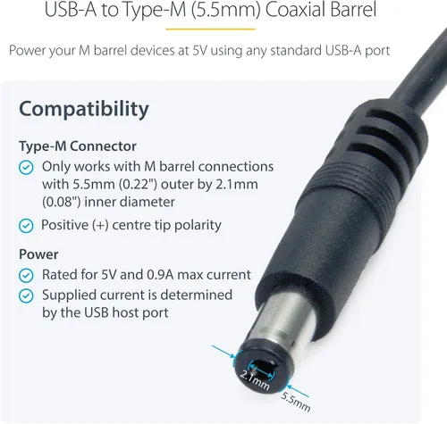 Miniatura 2 de StarTech - Cable de alimentación USB a tipo M de 3 pies
