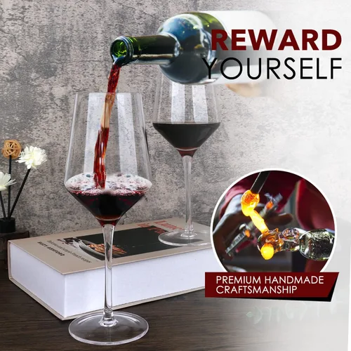 Miniatura 2 de Chouggo Juego de 6 copas de vino, cristal soplado a mano para vino tinto o blanco, 15 onzas, hechas a mano por artesanos, regalos para mujeres
