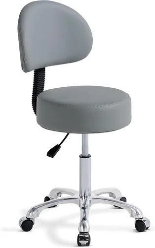 Miniatura 13 de Silla redonda con respaldo, acolchado grueso y resistente, taburete giratorio con ruedas, taburete ajustable con ruedas (con respaldo, negro)