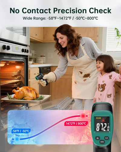 Miniatura 2 de ERICKHILL ROOKMAX Pistola Termómetro Infrarrojo, Láser Sin Contacto, Emisividad Ajustable, LCD a Color, de -50 °C a 800 °C (-58 °F a 1472 °F)