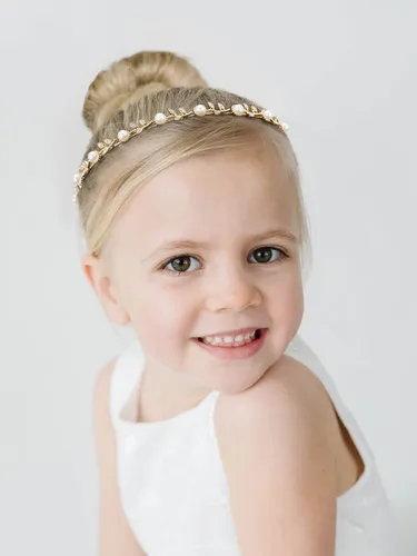 Miniatura 3 de SWEETV Diadema para niña de flores, perla para niñas, accesorios para el cabello de princesa, para fiesta de cumpleaños, primera comunión