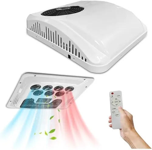 Treeligo Aire acondicionado de 12 V/24 V en la azotea, unidad de aire acondicionado de techo, sin conductos, refrigeración y calefacción 2 en 1,