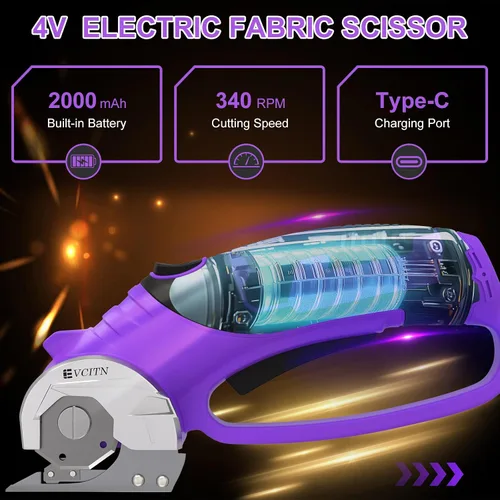 Miniatura 5 de Tijeras eléctricas inalámbricas, cortador recargable de 4V para cartón y alfombra, cortador rotativo autoafilable eléctrico para tela, tijeras