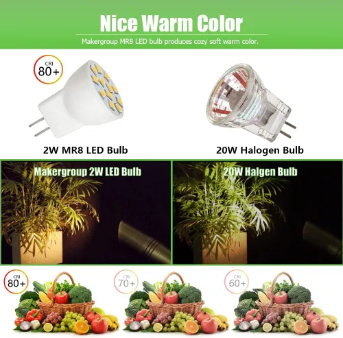 Miniatura 4 de MR8 Bombillas LED 2W 12V Gu4.0 Bi-pin Bombillas LED Blanco Cálido 2700K-3000K para iluminación de paisaje de bajo voltaje al aire libre y luces