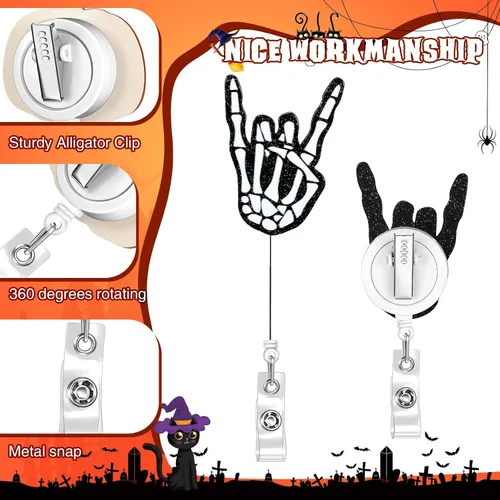 Miniatura 5 de 9 piezas de portarretes de insignia de Halloween con purpurina divertida para Halloween, fantasma, calabaza, insignias, retráctiles, lindos carretes